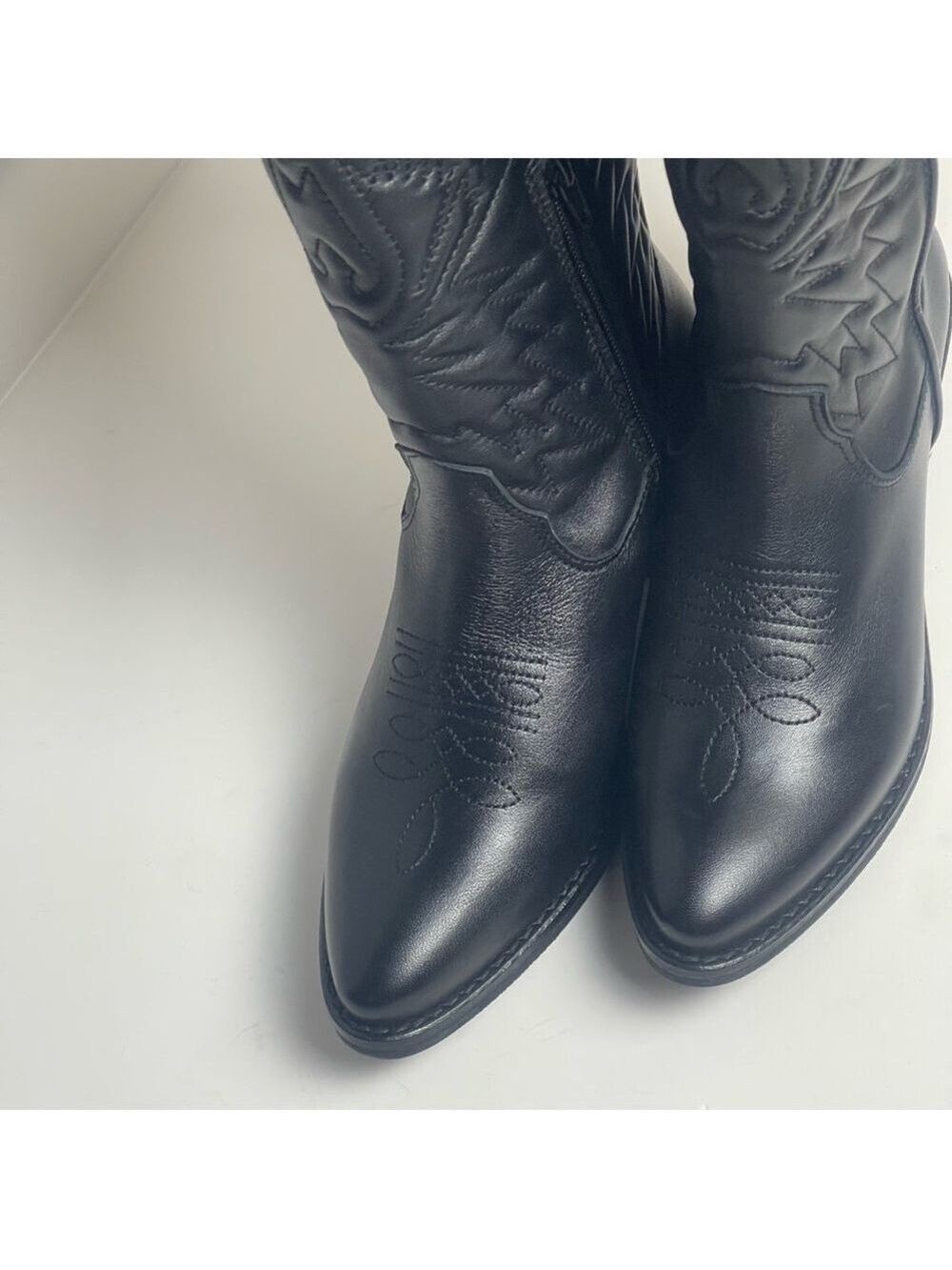 Steve Madden HAYWARD BLACK LEATHER boots Western Cowboy Boots Cowgirl Sz 6.5 - Picture 8 of 12